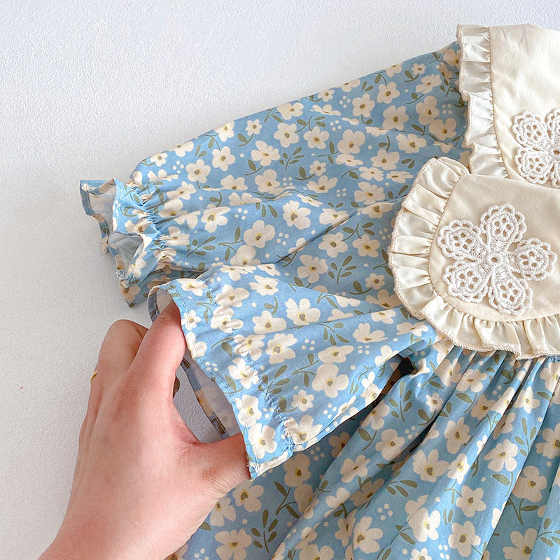 【姉妹服】花刺繍襟ロンパース、ワンピースSK101135