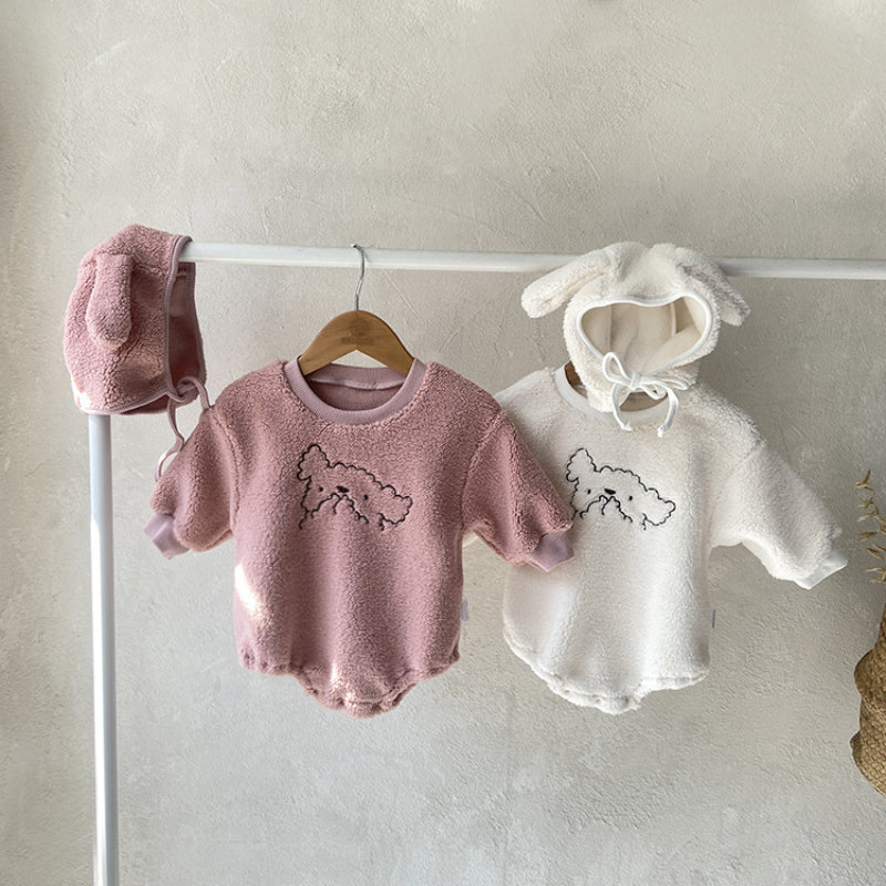【BABY】ひつじ刺繍ボアロンパース&帽子SK101520