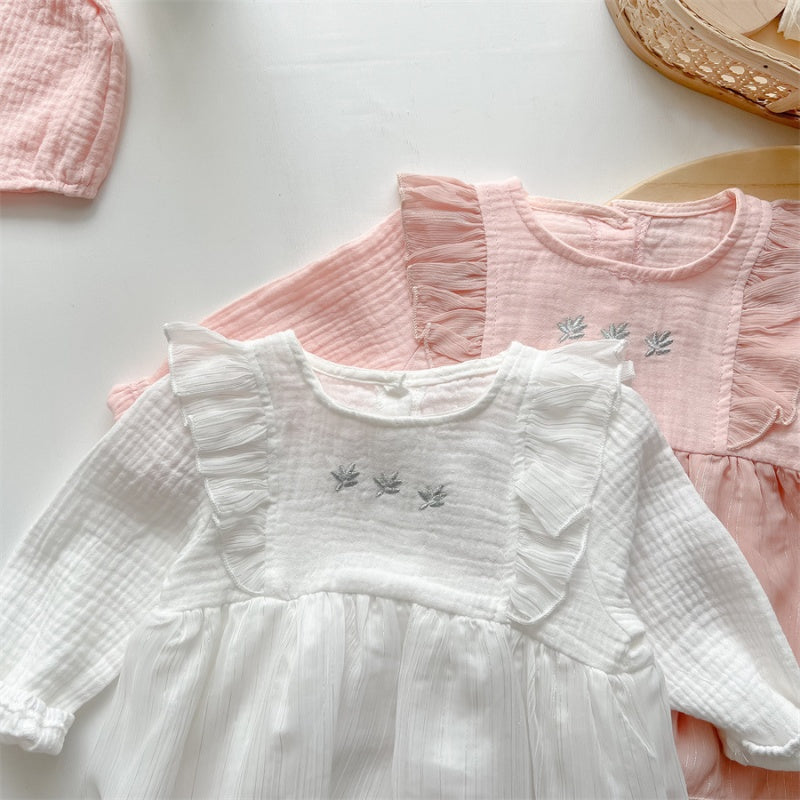 【BABY】小花刺繍ロンパース＆帽子SK106701