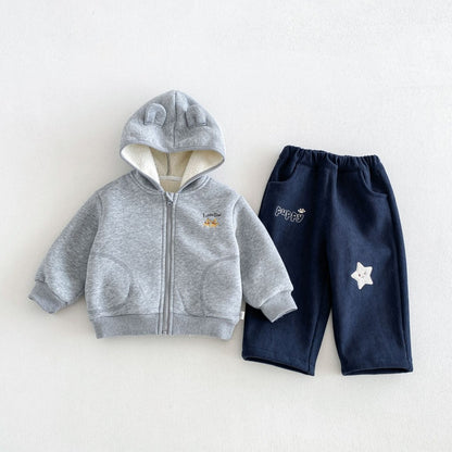 【BABY&KID】冬新作刺繍フード付き裏起毛ジャケットSK108520