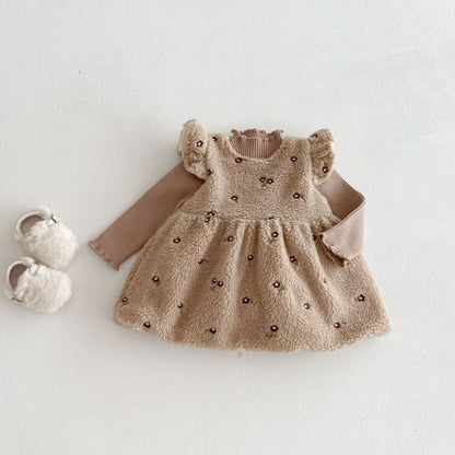 【BABY&KID】冬新作刺繍裏起毛ワンピースSK102905