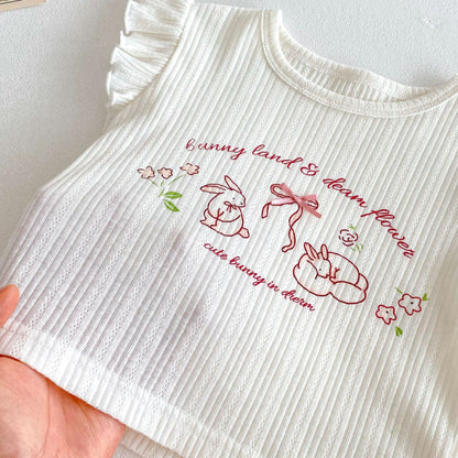 【BABY&KID】夏新作 うさぎプリントトップス、チェックショートパンツSKO71218