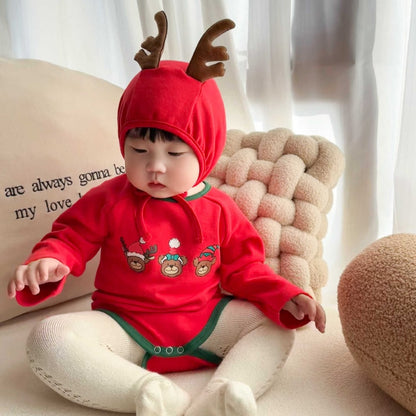 【BABY】トナカイプリントカバーオール＆角付き帽子セットSK102813