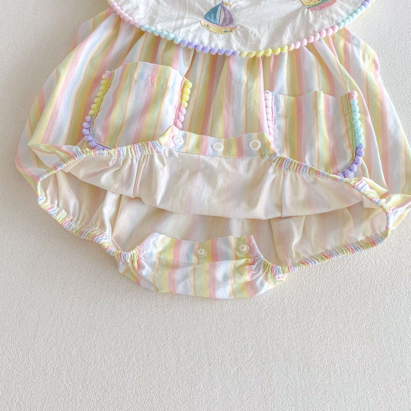【姉妹服】夏新作 刺繍セーラー舟ロンパース、ワンピースSK072316