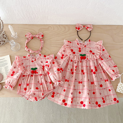【姉妹服】チェリーチェックロンパース、ワンピースSK101139