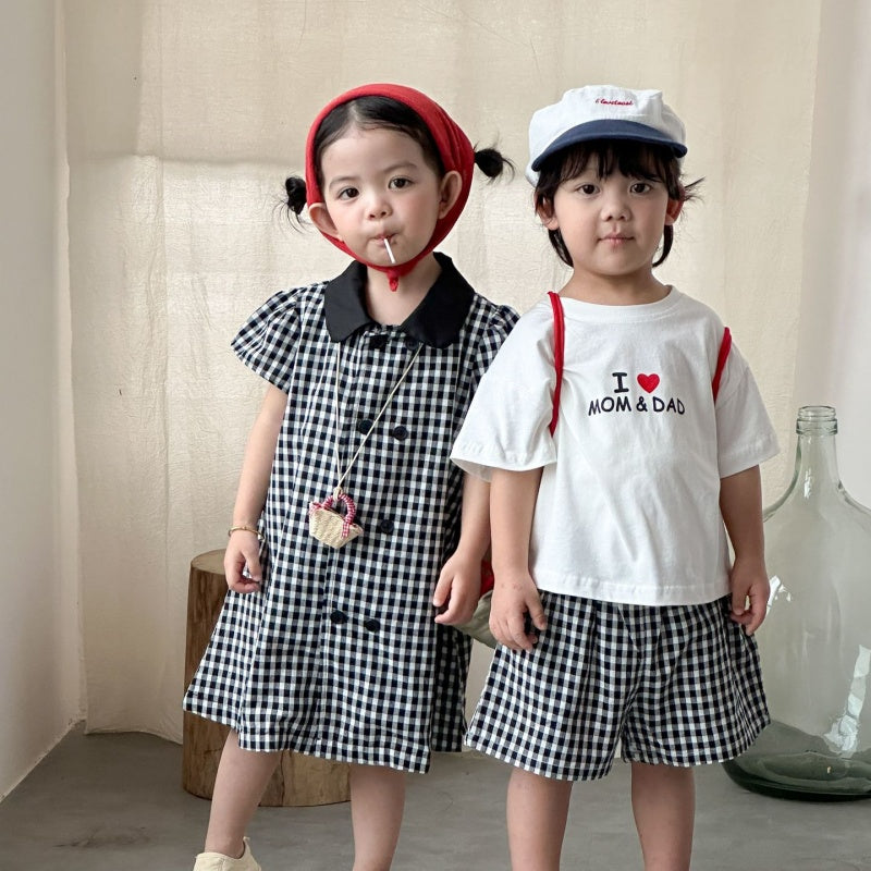 【BABY&KID】夏新作ブラックホワイトチェックセットアップ、ワンピースSK104714