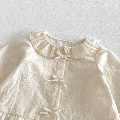 【BABY&KID】刺繍パフスリーブシャツ、刺繍ベスト、デニムパンツSK104122