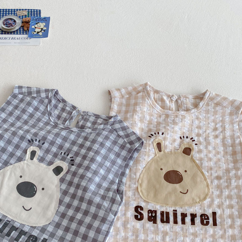 【BABY&KID】夏新作 チェッククマトップス＆パンツセットSK080605