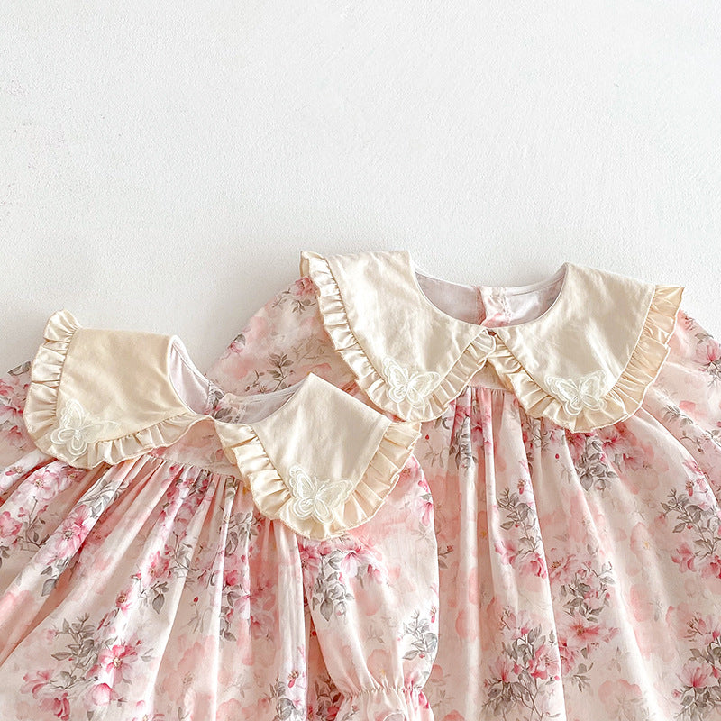 【姉妹服】リボン襟ロンパース、ワンピースSK101133