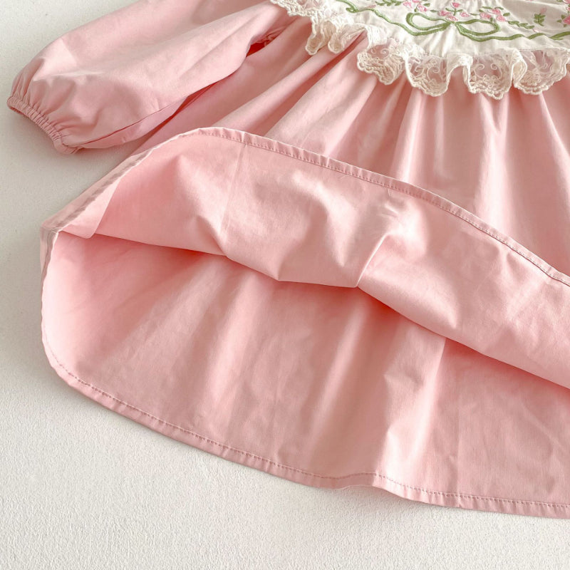 【BABY&KID】スタンドカラー花柄刺繍ワンピースSK011005