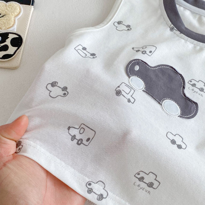【BABY&KID】夏新作 車ロゴノースリーブ、チェックパンツSK080612