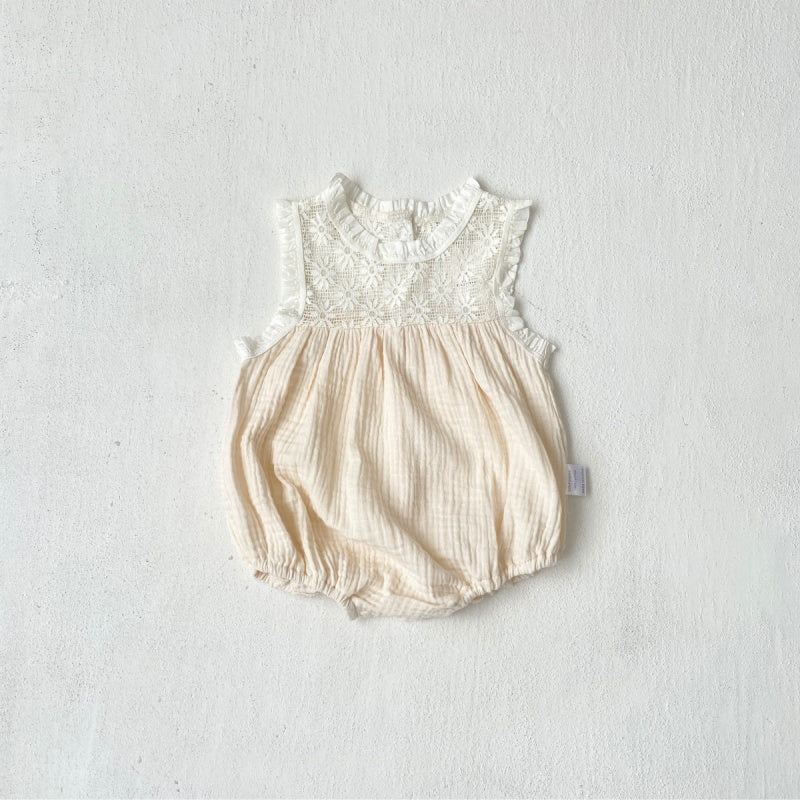 【BABY】夏新作レース切り替えシワ加工ロンパースSK106520