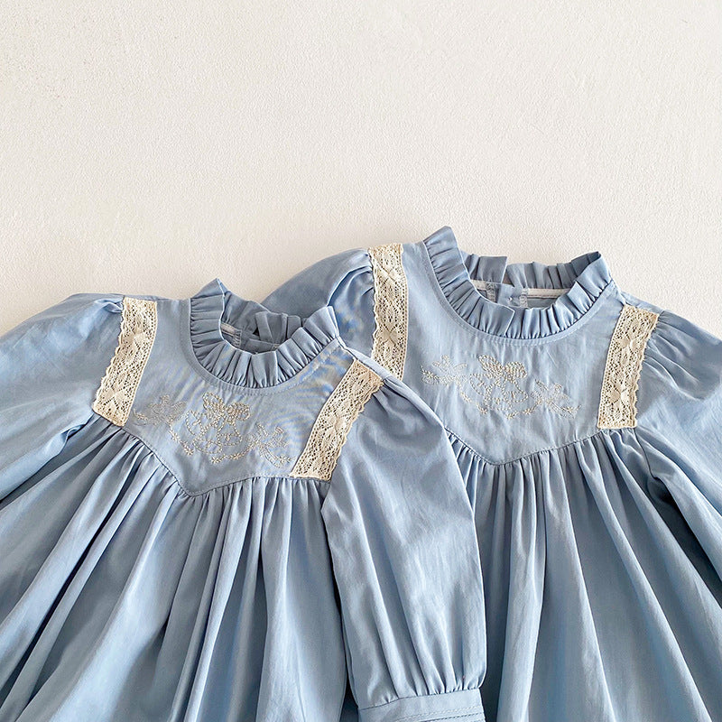 【姉妹服】フリル襟刺繍ロンパース、ワンピースSK101131