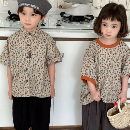 【BABY&KID】夏新作 フラワープリント半袖Tシャツ、シャツSK080506