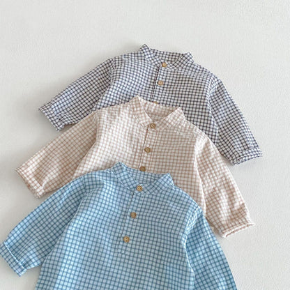 【BABY&KID】韓国風スタンドカラーチェックシャツSK104113