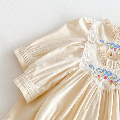 【姉妹服】花刺繍ロンパース、ワンピースSK101130