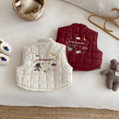 【BABY&KID】冬新作刺繍カートゥーンリバーシブルベストSK102517