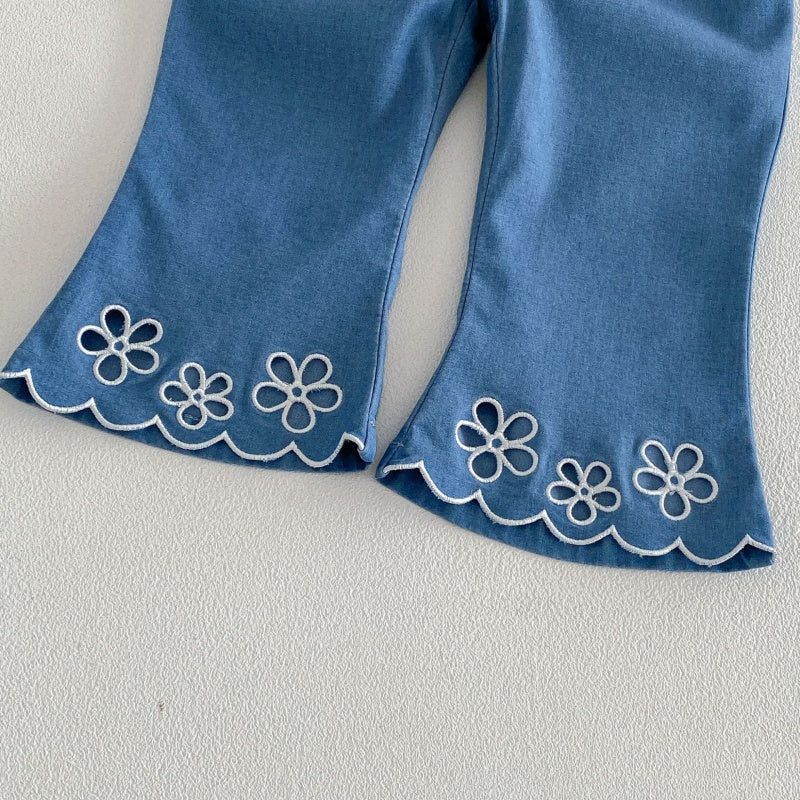 【BABY&KID】夏新作 ジャカードフリルスリーブブラウス、刺繍デニムパンツSK105215