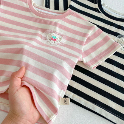 【BABY&KID】夏新作 ハートストライプセットアップSK070218