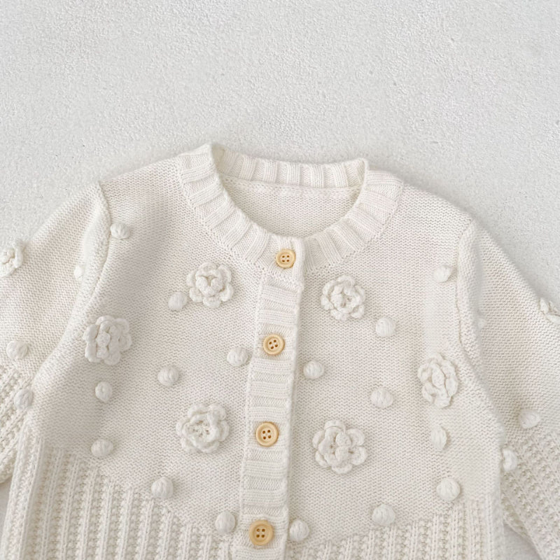 【BABY】手編みフラワーポンポンニットカーディガンSK100734