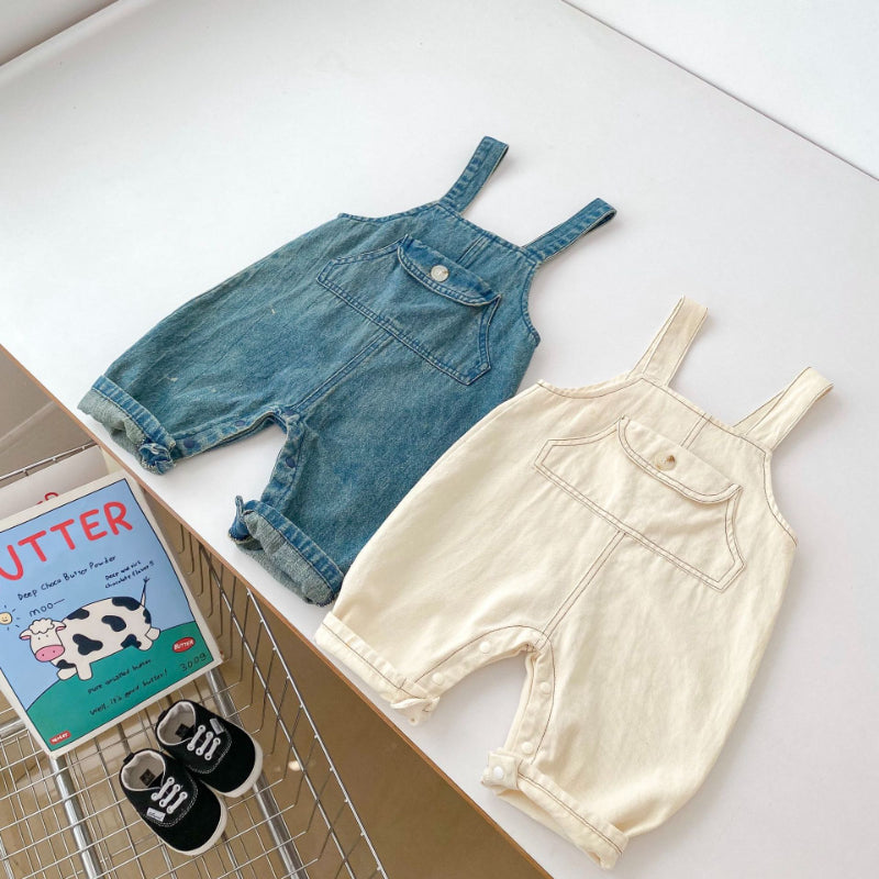【BABY】無地デニムサロペット、ボーダーTシャツSK100632