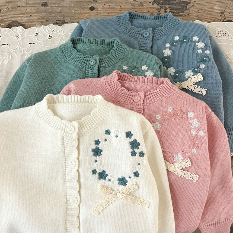 【BABY】コットン刺繍フリルニットカーディガンSK100820
