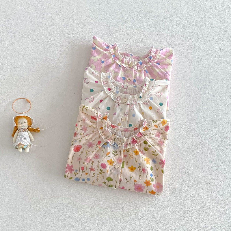 【BABY&KID】蝶結び、うさぎ、花柄プリントシャツSK104116