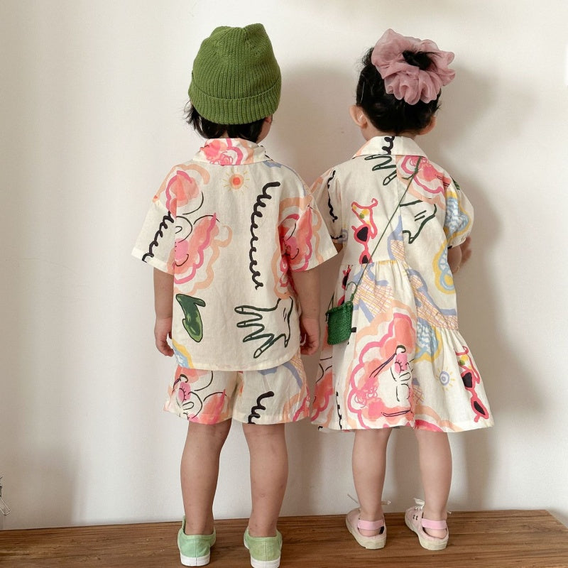【BABY&KID】夏新作カラフルフラワーセットアップ、ワンピースSK104705