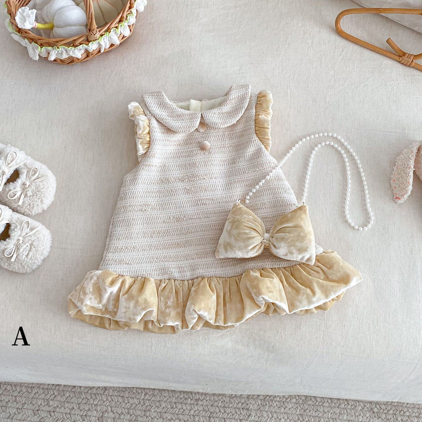 【BABY&KID】冬新作ツイード風お姫様ワンピース＆リボンアクセSK102733