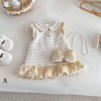 【BABY&KID】冬新作ツイード風お姫様ワンピース＆リボンアクセSK102733