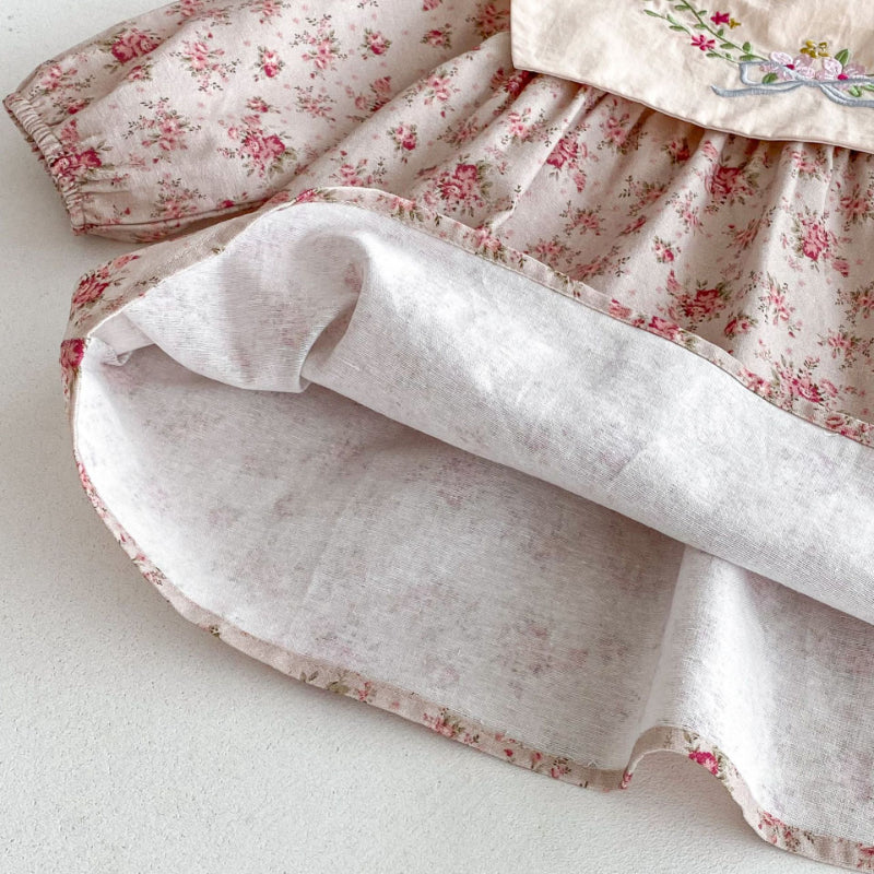 【BABY&KID】花柄刺繍スクエアネックワンピースSK011016