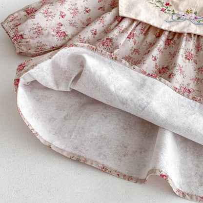 【BABY&KID】花柄刺繍スクエアネックワンピースSK011016