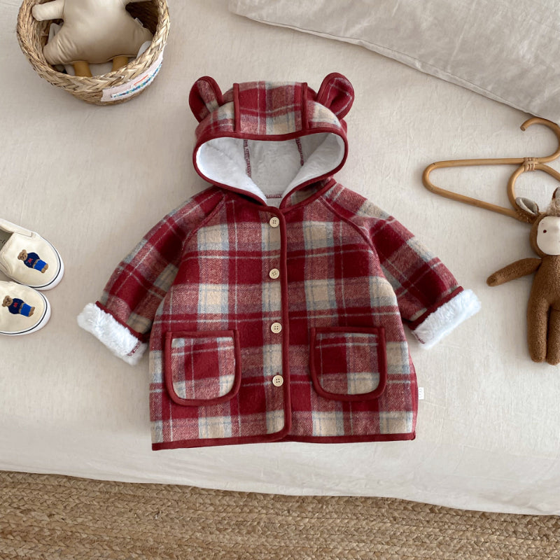 【BABY&KID】冬新作チェック柄フード付きモコモコアウターSK102523