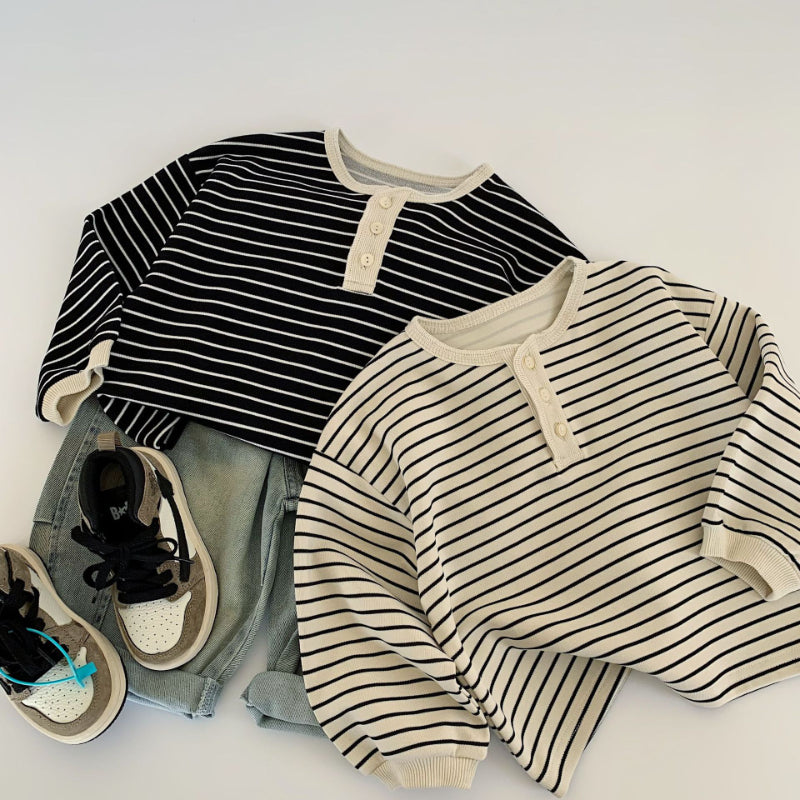 【BABY&KID】胸元スリット入りストライプ長袖SK100518