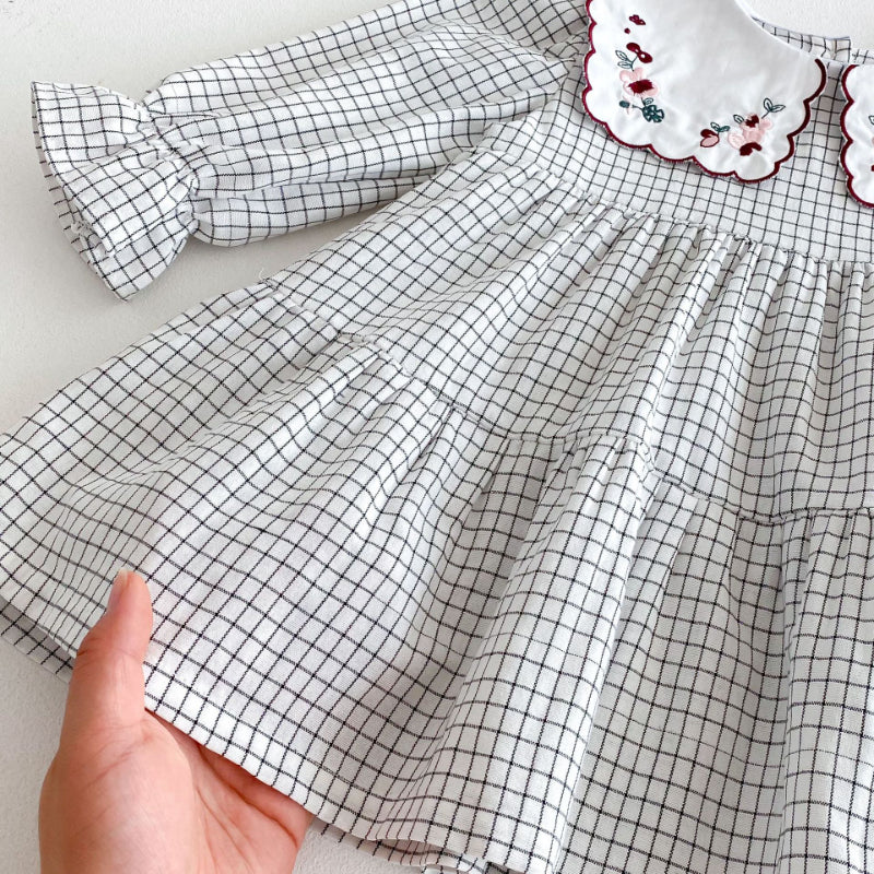 【BABY&KID】チェック花柄刺繍ワンピースSK011006