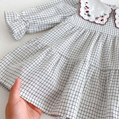 【BABY&KID】チェック花柄刺繍ワンピースSK011006