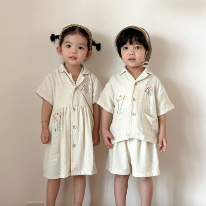 【BABY&KID】夏新作リネンシャツセットアップ、ワンピースSK104707