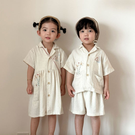 【BABY&KID】夏新作リネンシャツセットアップ、ワンピースSK104707