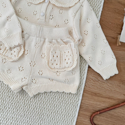 【BABY&KID-予約限定】透かしレースレトロ襟セットアップSK102233