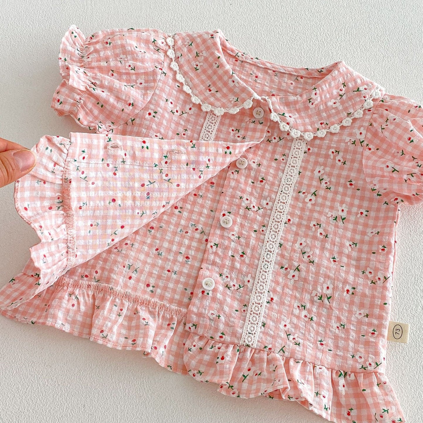 【BABY&KID】夏新作小花柄レースフリルシャツ、パンツSK105022