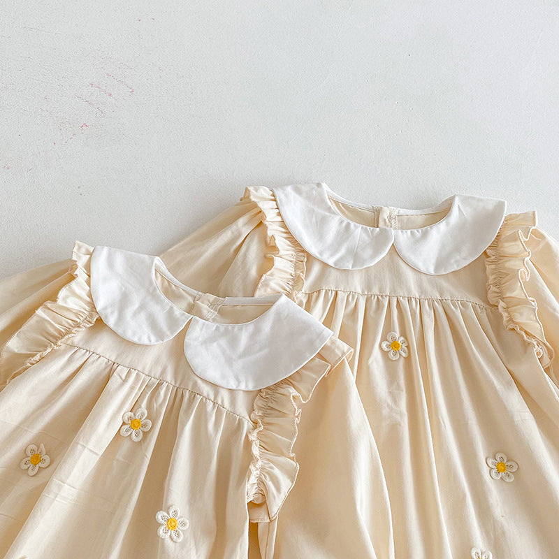 【姉妹服】小花イエローフラワーロンパース、ワンピースSK101115