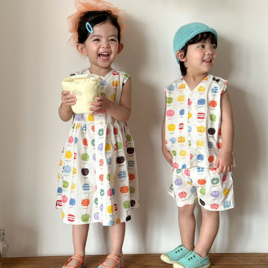 【BABY&KID】夏新作りんご総柄セットアップ、ワンピースSK104708
