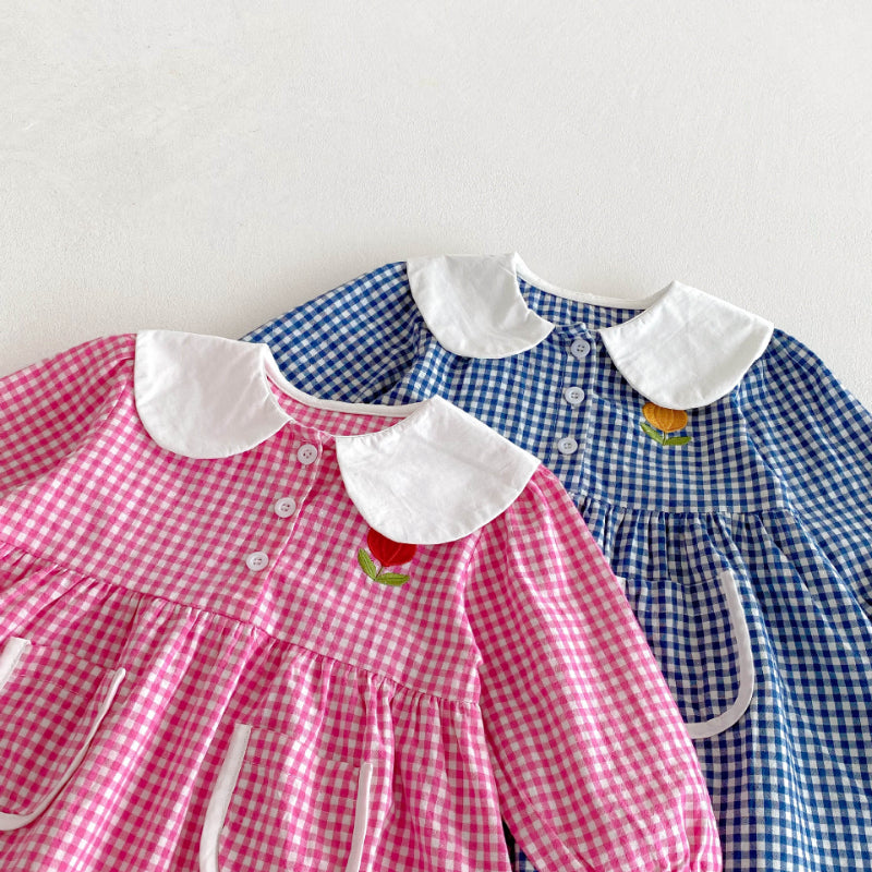 【BABY&KID】花柄刺繍チェックワンピースSK011024