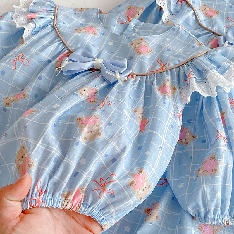 【姉妹服】ハートくまロンパース、ワンピースSK101123