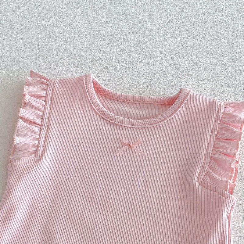 【BABY&KID】夏新作無地フリルスリーブタンクトップ、パンツSK104623