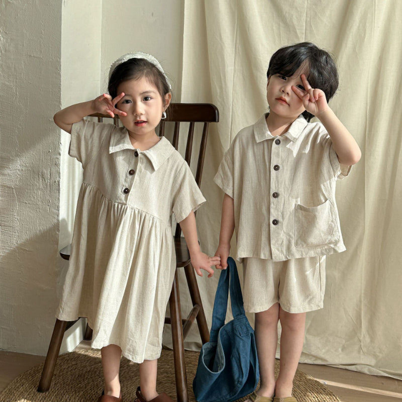 【BABY＆KID】夏新作 ナチュラル亜麻セットアップ、ワンピースSK063016