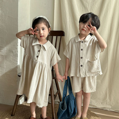 【BABY＆KID】夏新作 ナチュラル亜麻セットアップ、ワンピースSK063016