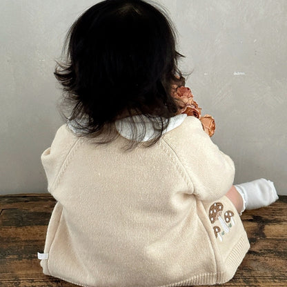 【BABY】きのこ刺繍サロペットロンパース、カーディガンSK101814
