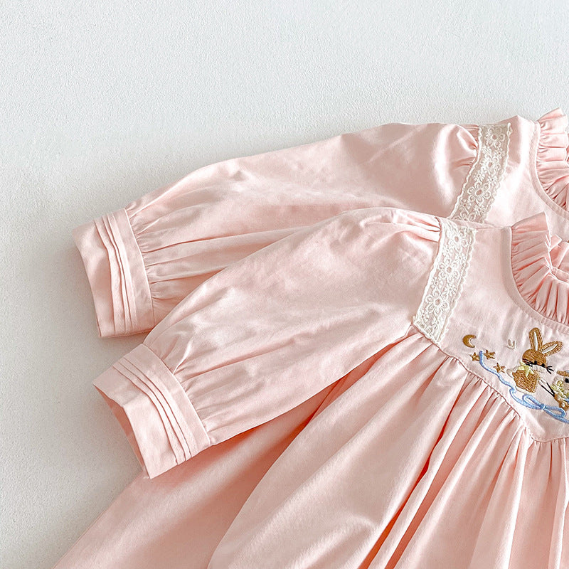 【姉妹服】うさぎ刺繍ロンパース、ワンピースSK101129