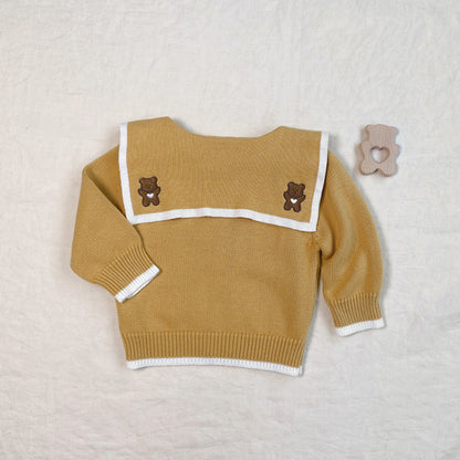 【BABY】くま刺繍ビッグカラーニットカーディガンSK101536